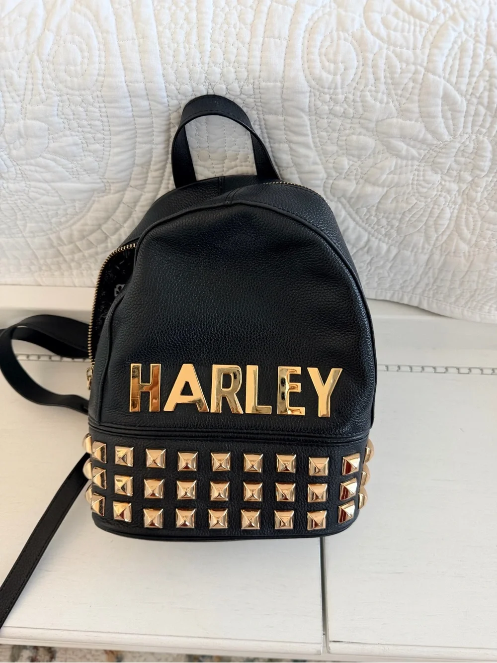 Harley Davidson Black Mini Backpack with Gold Stud Accents (RARE)